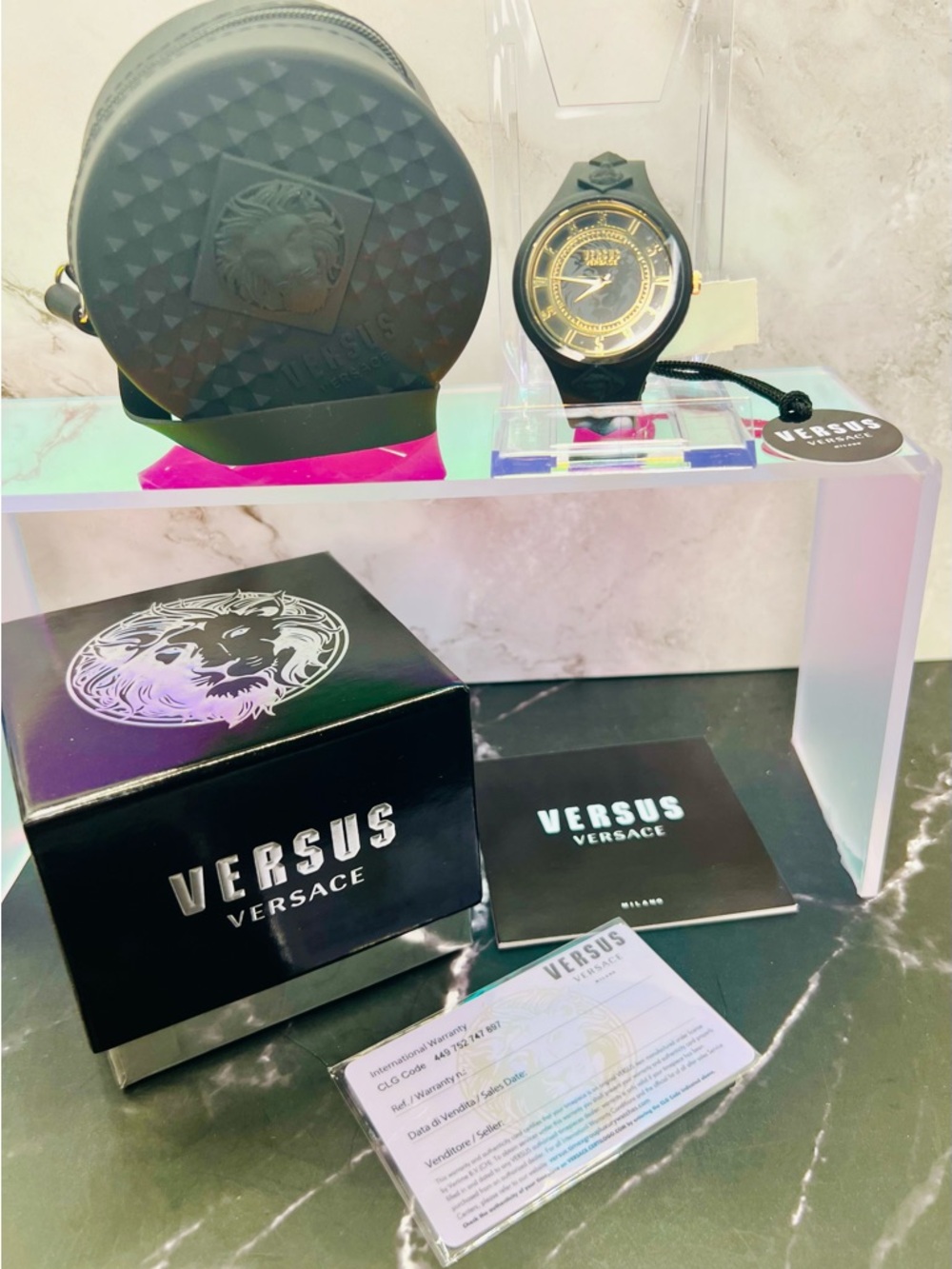 Versus Versace Black & Gold Lion Dial Watch with Box & Auth. Card. NWT 39mm - Picture 2 of 4
